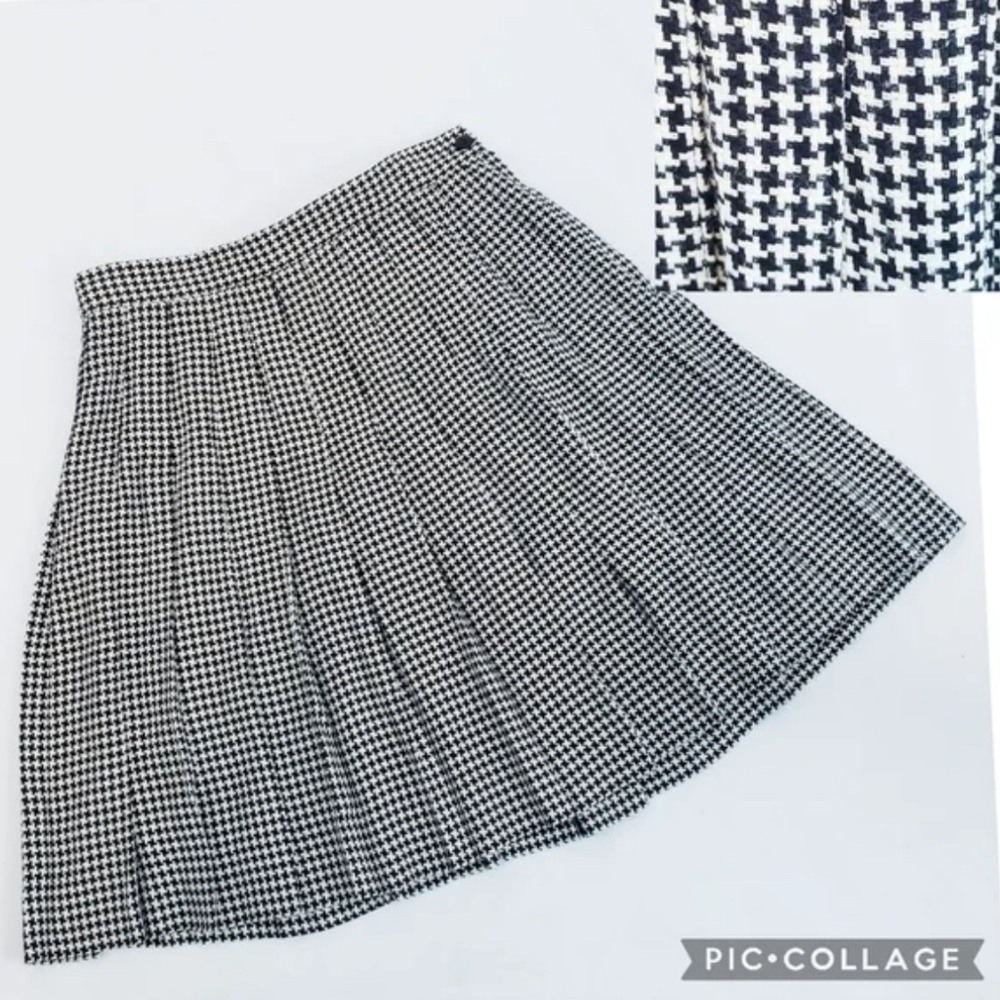 Talbots pleated black and white houndstooth skirt